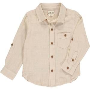 NEW ME & HENRY boys merchant button down shirt in oat size 5-6